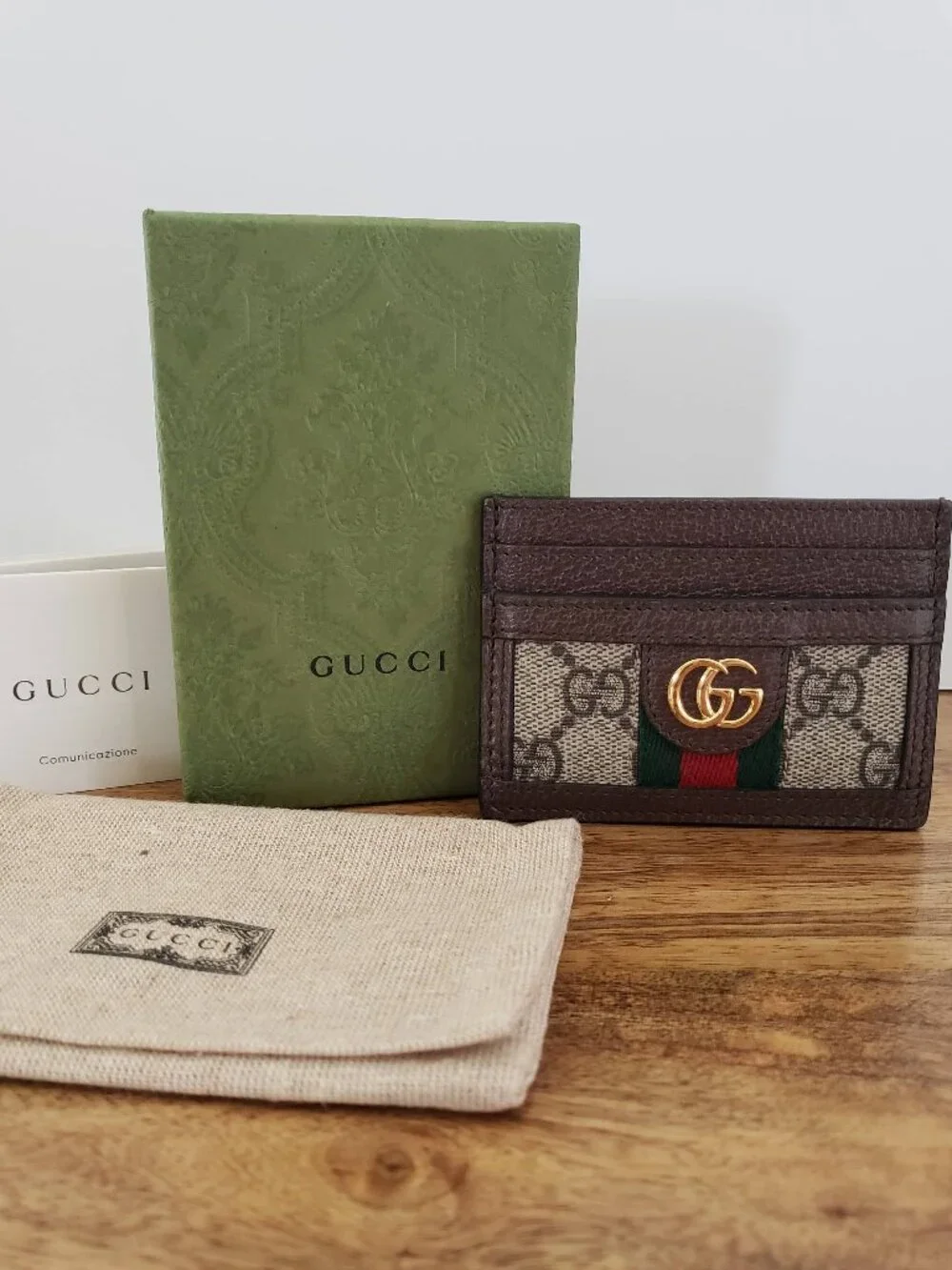Authentic Gucci Ophidia GG Supreme Canvas Card Holder Wallet Dust Bag Box 523159